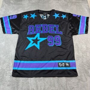 Rebel Vengeance Jersey Mens 2XL Black Purple Rebel Star 99 Mesh Streetwear Y2K